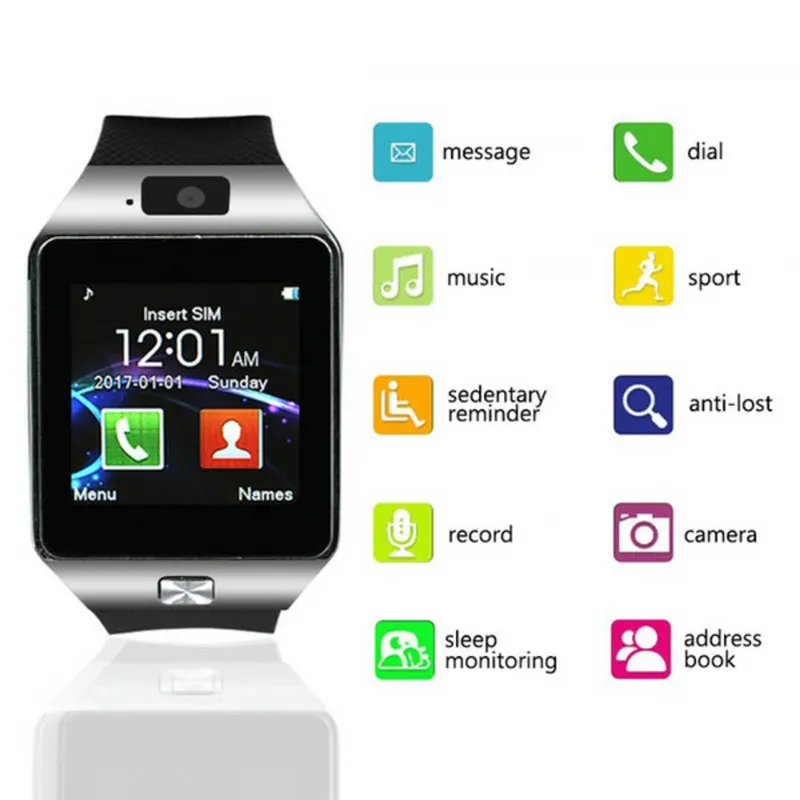 DZ09 Smartwatch Android GT08 U8 A1 Smart Watchs Sim Interment Watch يمكنها تسجيل ساعة Sleep State Smart مع الكاميرا