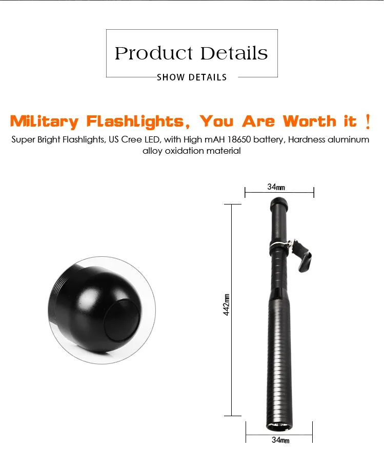 Ultimate Defense Baton The guard segurança Lanterna Tensão máxima 3000 Lumens Disjuntor de vidro recarregável8988335
