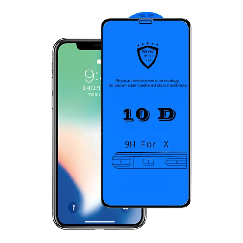 10D-tempererat glas för iPhone XR Full täckning Härdad glasskärmsskyddsfilm för iPhone XR XS XS Max