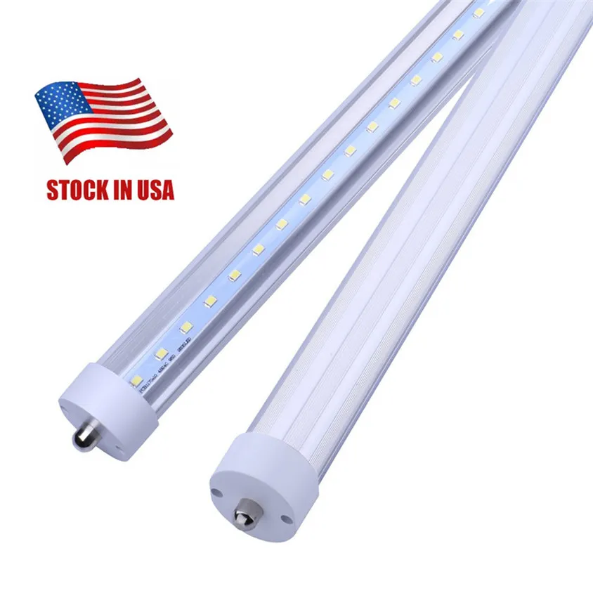 Stock in US FA8 LED tube lights 8ft T8 45W Single pin LED fluorescent bulbs SMD2835 AC85-265V free shipping