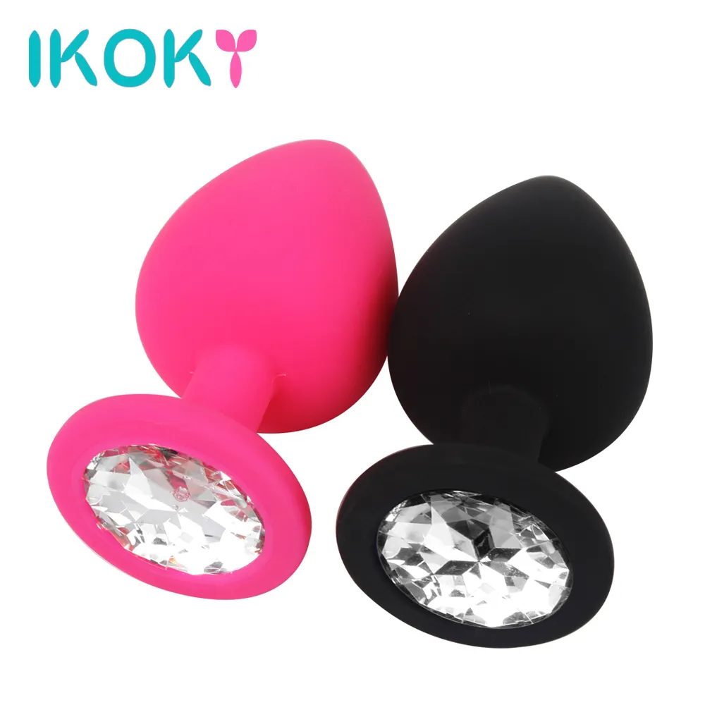 Ikoky rhinestone butt plug prostata massager erotiska heta sexleksaker för män Kvinna Vuxenprodukter Anal Plug Silicone Anal Tube S M L S924