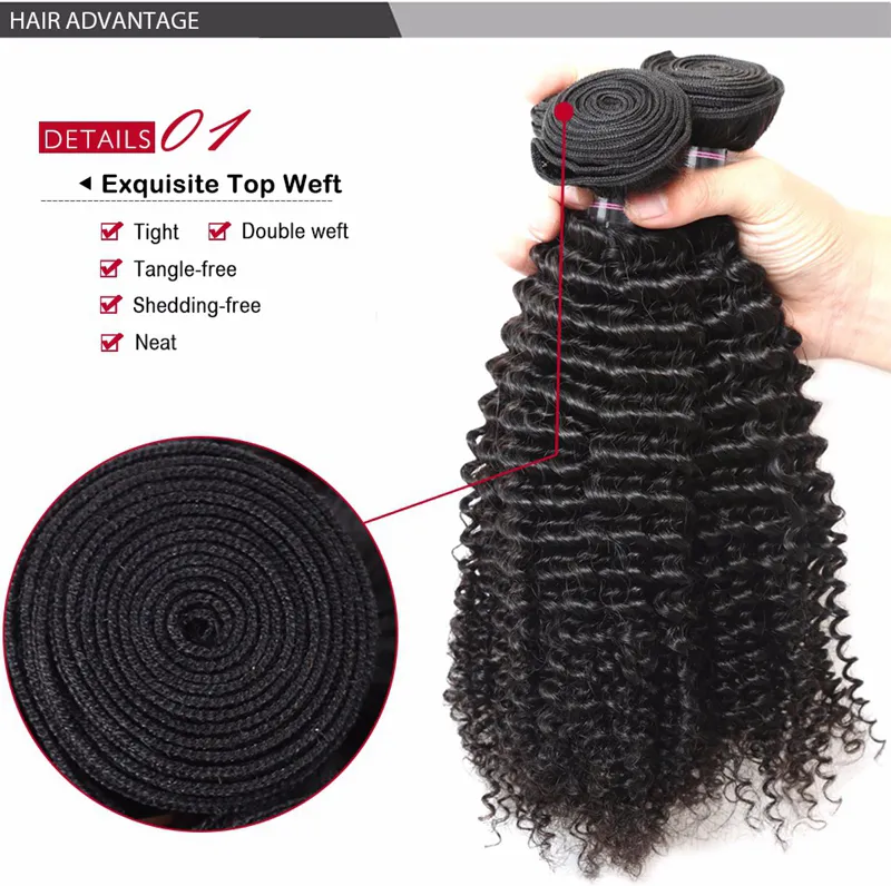 Ishow 10A Brazilian Kinky Curly Weave Human Hair 4 Bundles Deal Peruvian Remy Hair Extensions for Women Girls Natural Color 8-28 Inch