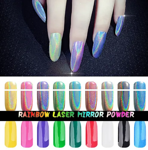 New Arrival Hurtownie-1g Laser Srebrny Holograficzne Nails Glitters DIY Nail Art Cekiny Chrome Pigment Dust Błyszczący Magiczny Lustro Laserowe