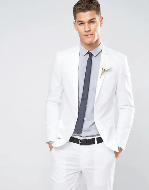 Białe Dwa Kawałki Męskie Garnitury Slim Fit Groomsmen Smokingi Ślubne Dla Mężczyzn Designer Blazers Fashion Back Vent Formal Dress Suit (kurtka + spodnie)
