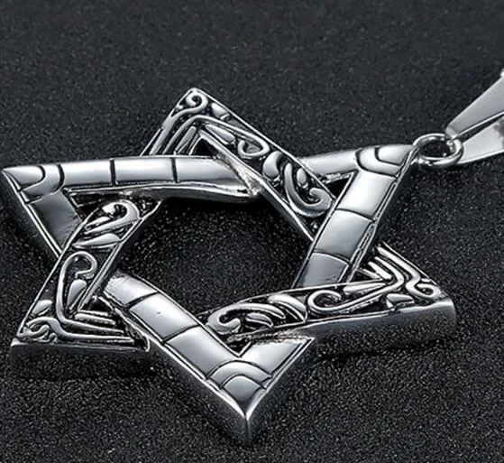 free shipping Stainless steel hollowed-out vintage men and women hexagonal star pendant simple joker titanium steel necklace popular fashion