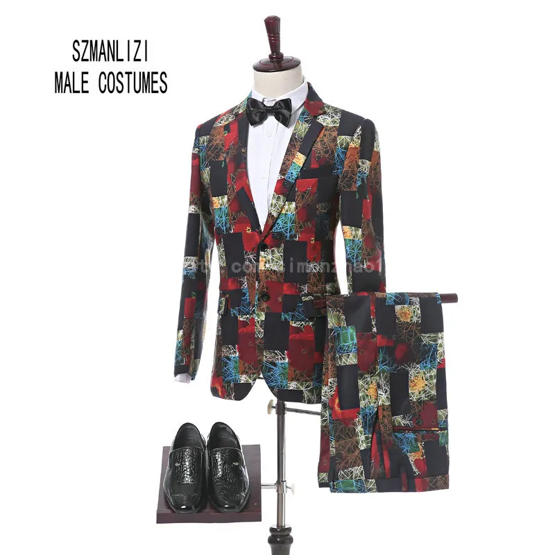 Terno Masculino 2018 Najnowsze Płaszcz Design Formalne Wear Groom 2 Przycisk Mężczyźni Drukowane Garnitury Ślubne Ślub Tuxedos dla Mężczyzn Slim Fit Groomsmen