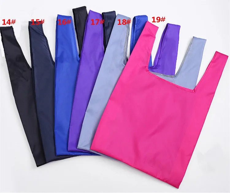 Fällbara shoppingkassar nylon återanvändbar livsmedelsbutik Bag Eco Friendly Shopping Väskor Tygkassar 19 färger W35 * H55CM HH7-1165