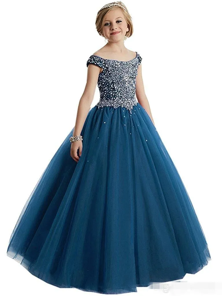 Vestidos de desfile de meninas bordô para meninas vestidos azuis criança turquesa crianças vestido de baile brilho vestido de flor menina casamentos Beade273i