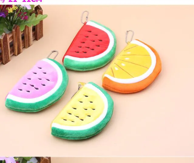 Plush zipper pencil bags for schools fruit pen pouch fashion lady makeup bag cosmetic holder cute kids coin purse