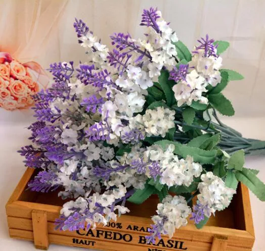 Silk Lavender Bunch 5 stems piece Lavenders Bush Bouquet Simulation Artificial flower Lilac & Purple & White Wedding 2156