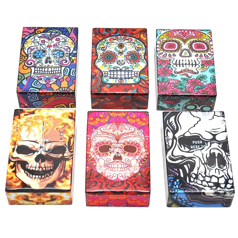 Newest Colorful Human Skeleton Skull Cigarette Cases 95MM Plastic Storage Box High Quality Exclusive Design Automatic Opening