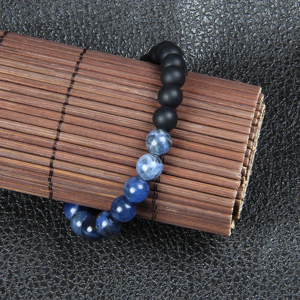 New Fashion Stone Jewelry Whole 8mm Top Quality Natural Blue Veins & Matte Agate Stone Beads Lucky Energy Bracelet F2858