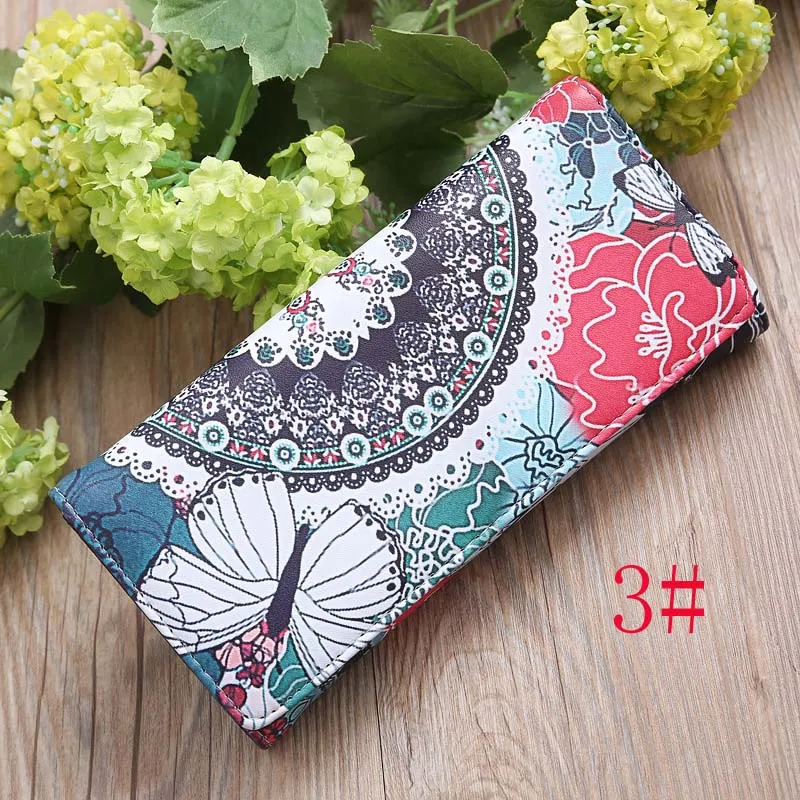 Wallets National Style Color Printed Multifuction Women Long 3foldable Hasp Phone Card Holder Coin Purses