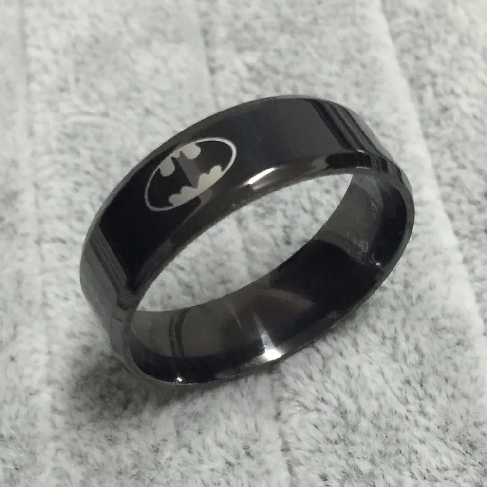 Cool boys girls 8mm 316L stainless steel black batman rings for men women high quality USA size 6-14