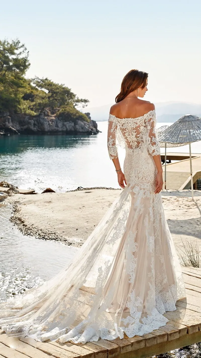 Eddy k sereia vestido de noiva fora do ombro robe de mariee praia 2018 vestidos de noiva vestidos de noiva
