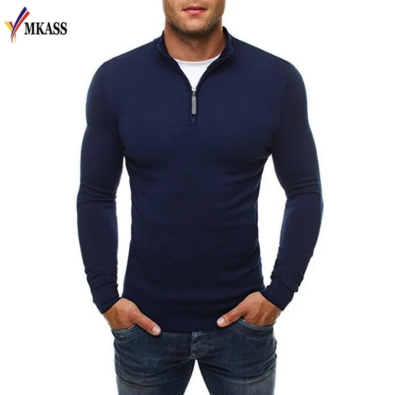 Nowy sweter Sweter Sweter Marka Casual Slim Swetry Klasyczny Zipper High Collar Proste Solid Color Men Polo Sweter 3XL