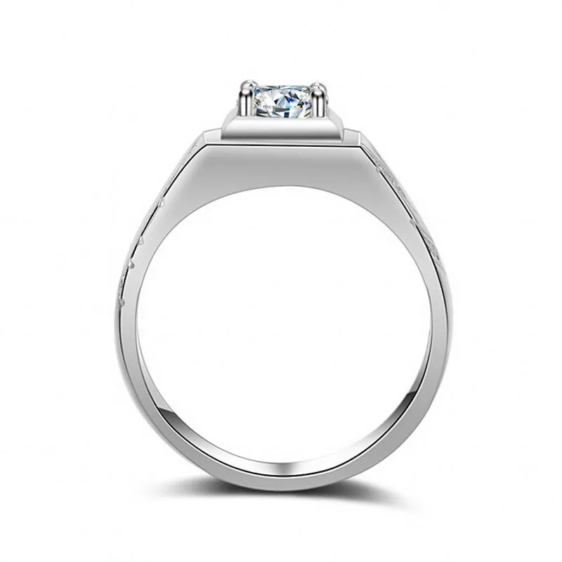 Lyxiga mode smycken solitaire män ring 1ct diamant 925 sterling silver emgonagement bröllop band ring för män