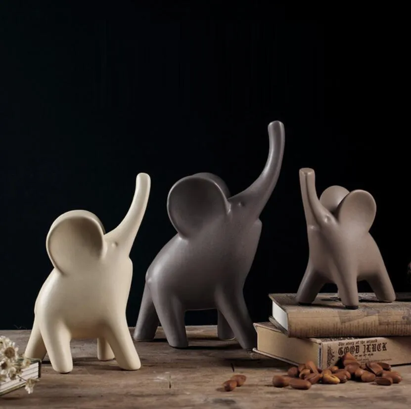 Minimalistische keramische olifant standbeeld familie home decor ambachten kamer decoratie keramisch handwerk porselein dier beeldje