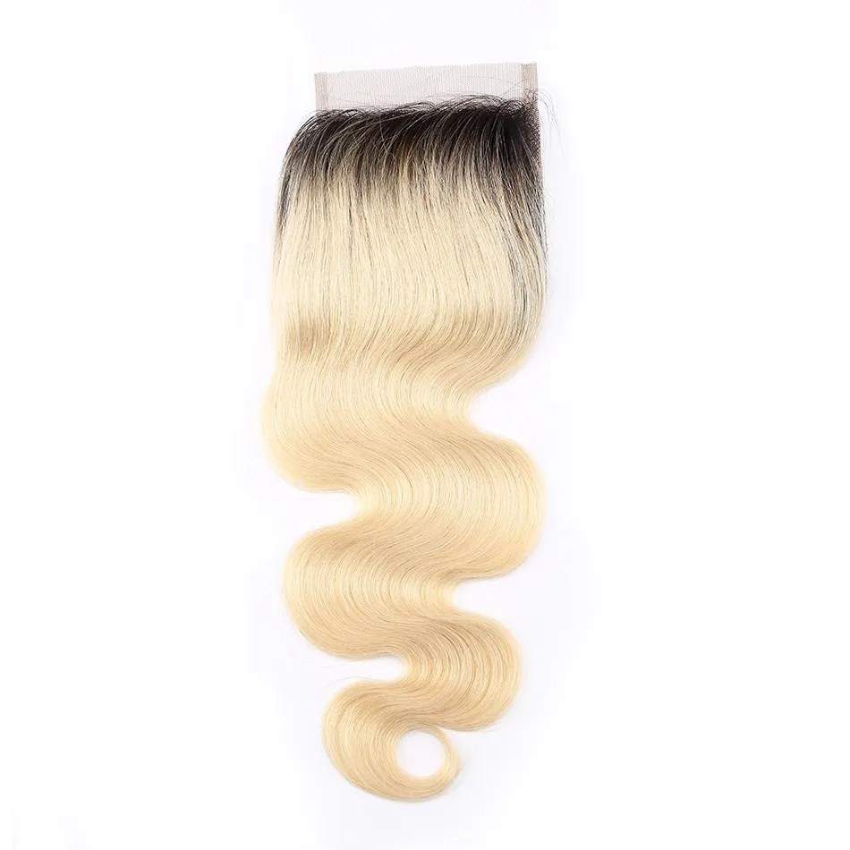 9A Grade Ombre 1B / 613 Bleach Blonde Lace Closures Brésilien Péruvien Malaisien Indien Cambodgien Russe Vierge Cheveux Humains Fermeture Vague de Corps