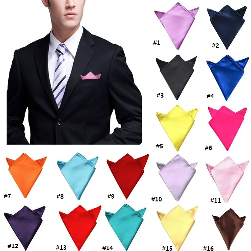 20 pièces 16 couleurs mouchoir de poche hommes S Hanky Satin solide costumes unis poche carré mâle gentleman fête de mariage mouchoir cadeaux