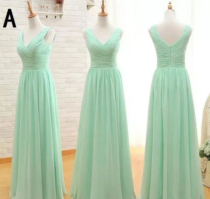 Новые 3 стиля мятно-зеленое длинное шифоновое платье подружки невесты Дешевые плиссированные платья длиной до пола для подружек невесты до 100 лет