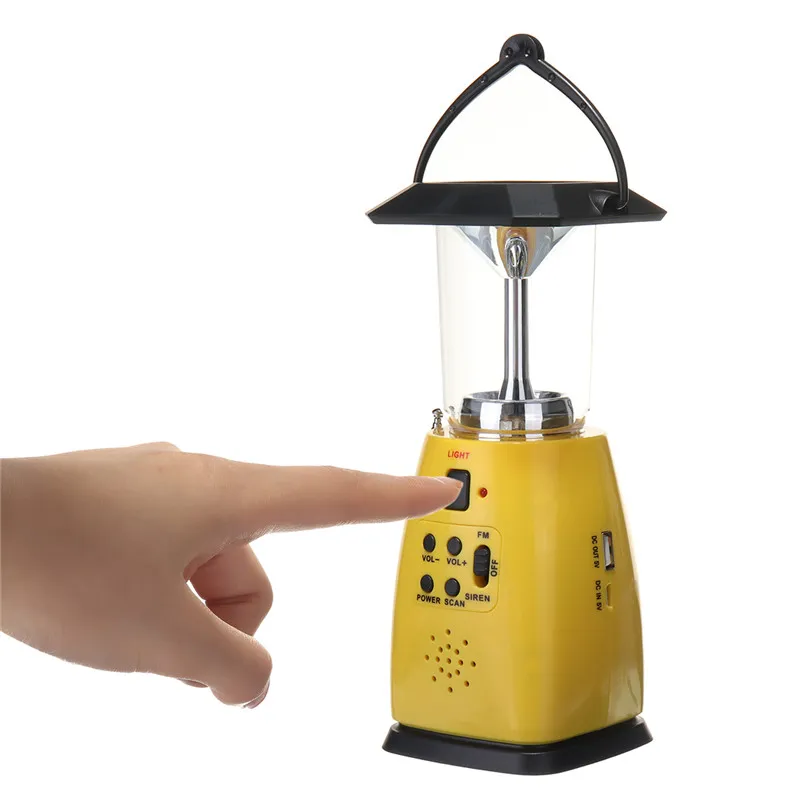 Newest Solar Powered Hand Crank Dynamo Emergency 8 LED Bulbs 2 Modes Outdoor Camping Lantern FM Radio Flashlight AAA Torch