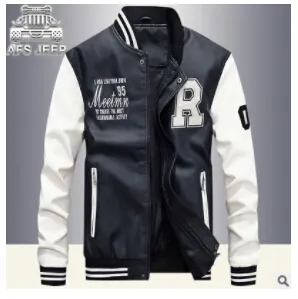 Partihandel-Kenntrice Höst Vinter Ungdom Varsity Leather Jacket Män College Jackor Mäns Ytterkläder Tryckt PU Läder Coats Bomber Jacka