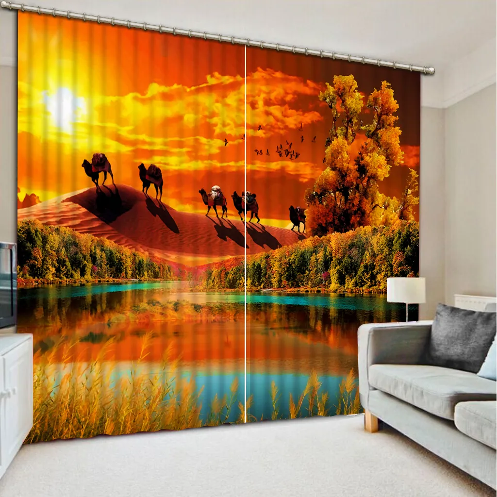 현대 커튼 장식 그림 커튼 사막의 풍경 3D 깎아 지른 커튼 거실 침실 커튼 홈 데코레이션