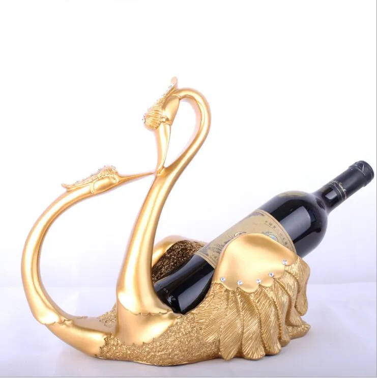 Romantic Resin Swan Couple Lovers Figurine Bottle Holder Creative Decorative Craft for Wine Display and Storage