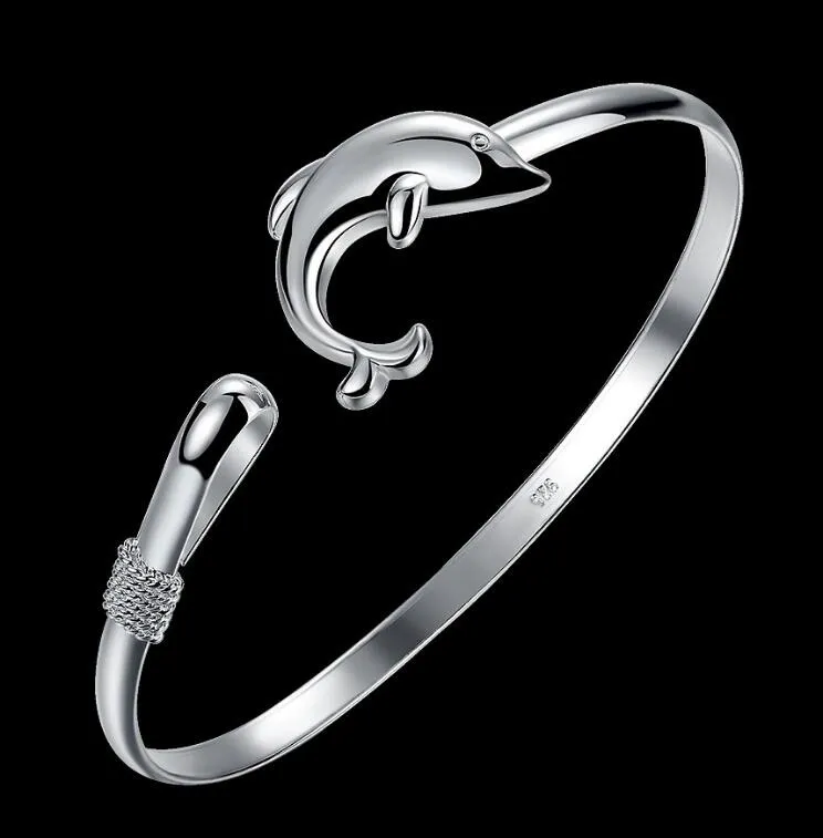 925 Silber 10 Stück Produkt Charm Handgefertigte klassische Delphin offene verstellbare Armreifen Antike 925 Silber Armbänder Armreifen Damen257R