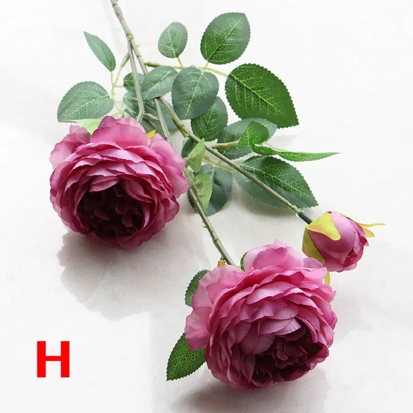 Bouquet de pivoines artificielles à 3 têtes, fleurs en soie, fausses roses vives d'automne, pour décoration de mariage, de fête à domicile