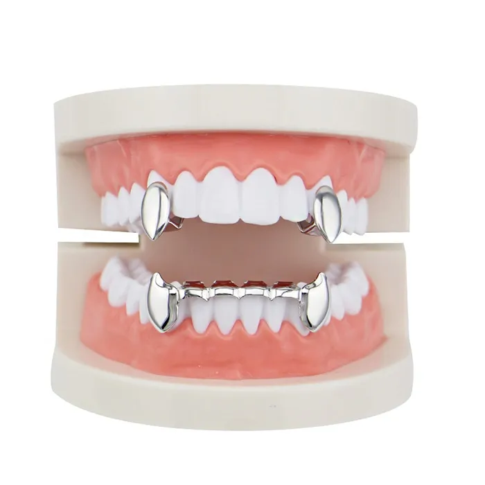 hip hop smooth grillz real gold plated dental grills Vampire tiger teeth rappers body jewelry four colors golden silver rose gold gun black