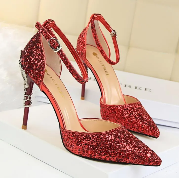 Мода пришивания сандалии свадебные туфли на высоком каблуке Роскошные Свадебная обувь дизайнер Пром игристые Женщины обувь несколько цветов Доступные