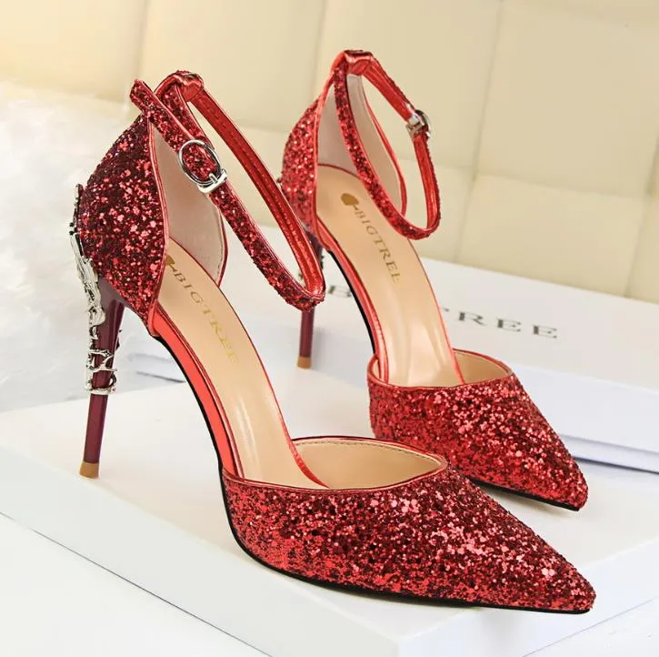Fashion Sequin Sandals Wedding Shoes High Heels Luxury Bridal Shoes Designer Party Prom Sparkling Women Shoes Multiple Colors Available