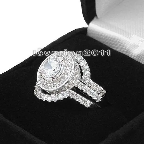Choucong Vintage Women 6mm Stone Diamond 10KT White Gold Filled 3-in-1 Engagement Wedding Ring Set Sz 5-11 Gift