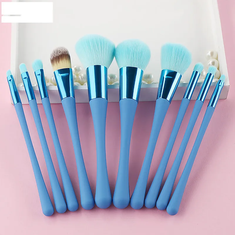 10 stks Professionele Make-up Borstels Set Blauw Rode Kleur Oogschaduw Wenkbrauw Lippenborstels Foundation Powder Concealer Brush Beauty Tools