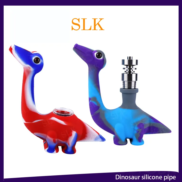 Kleurrijke mini rechte buis siliconen buis water bong met dinosaurus patroon siliconen rookpijpen voor droge kruidenolie brander pijp shisha bong