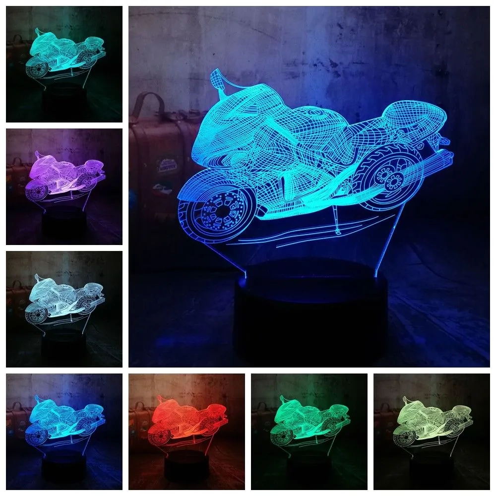 Visual LED Art Decor Nowość 3D Illusion Motorcycle 7 Kolor Gradient Night Light Gifts Xmas Nowy Wystrój Domu Akrylowe Oprawy światła # T56