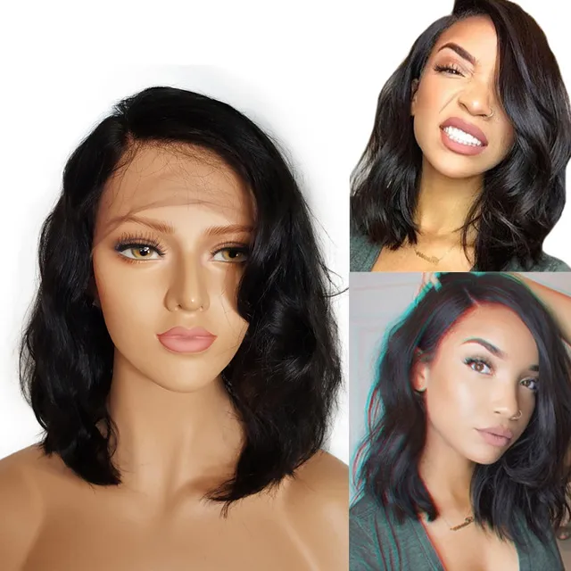 180% de densidade ondulado bob lace dianteira pêlo humano peruca wig onda molhada termina cheia longs frontal curto perucas 360 diva1