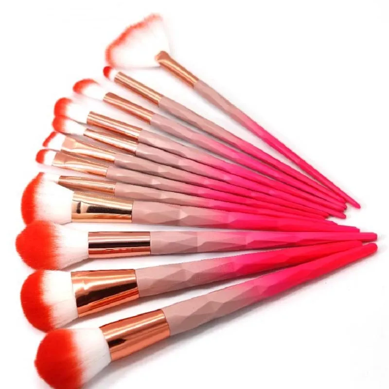 Pink Diamond Makeup Brushes Set Power Eye Shadow Brow Lip Concealer Fan Beauty Cosmetic Eyes Face Diamond Shape Make Up Brush Kit