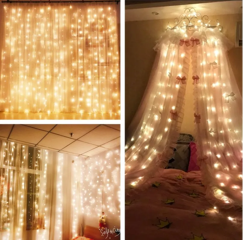 9.8 x 9,8ft Gordijn Icicle Fairy Lights 310 LED 8-modi voor decoratie cadeau bruiloft bed luifel tuin patio