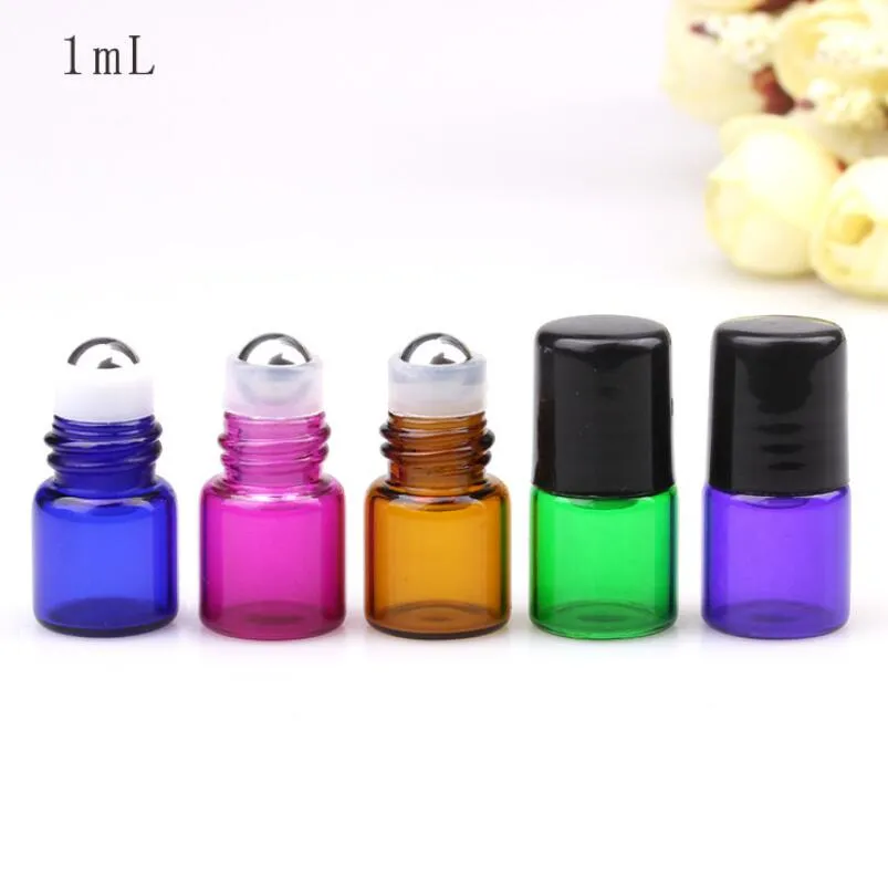 1 ml vide rouleau bouteille en verre métal rouleau boule ambre bouteille huile essentielle liquide parfum échantillon bouteille LX4072