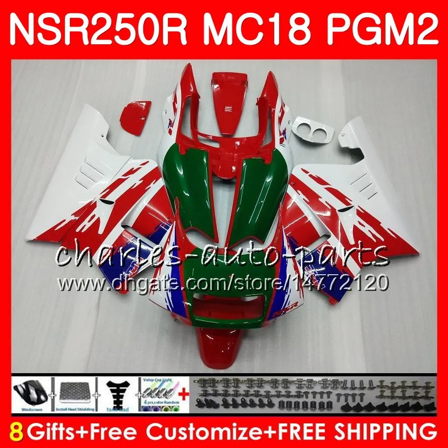 Kropp för Honda NSR 250 R MC18 pGM2 NSR 250R NS250 NSR250R 88 89 78HM.13 MC16 NSR250 R RR NSR250RR 1988 1989 88 89 Green Red Top Fairings Kit