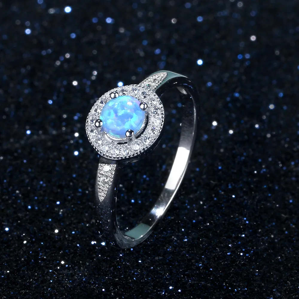 Modeontwerp Big Round Blue Opal Stones Gem 925 Sterling Silver Ring Highd -sieraden voor Lady Girls Valentine039S Day Presen2999227