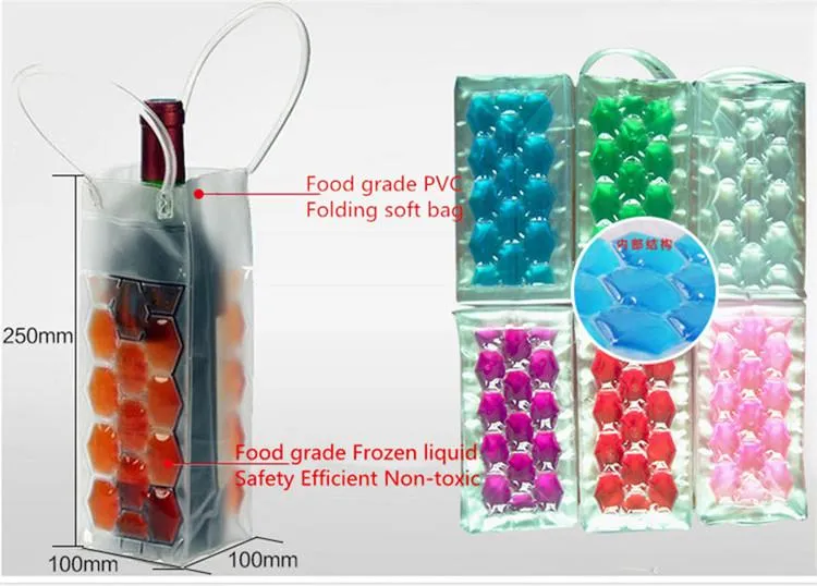 Milieu-Food Grade PVC Dranken Bier Koeler Tassen Draagbare Double Side Ice Wine Cooler Chillers Frozen Bag