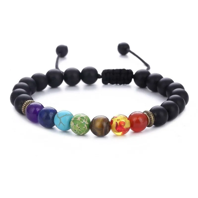 2021 fios frisados ​​Sete Chakra Energy Stone Hand String de verde natural e ouro ajustável ajustável pulseira de lava-rock yoga pulseira