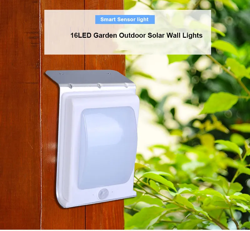 Hög Lumen Solar Lights Garden Sensor Light 16 LED 300lm Vattentät väggmonterad utomhus nattljus för väg