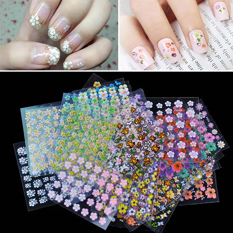 30 pezzi Design floreale Manicure Transfer Nail Art Suggerimenti Adesivi Decalcomanie Fiori 3D Ticker di bellezza per unghie