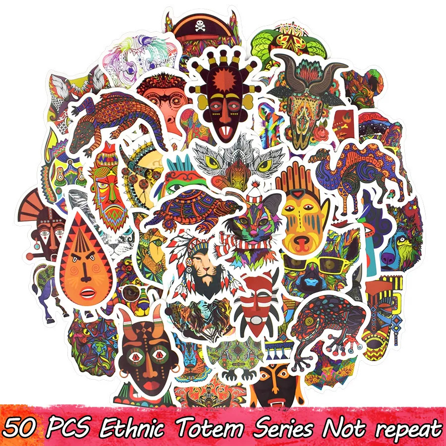 50 stks / partij Etnische Totem Stickers Decals Voor Home Decor DIY Laptop Bagage Skateboard Tablet Fiets Motor Auto Traditionele Stijl Geschenken