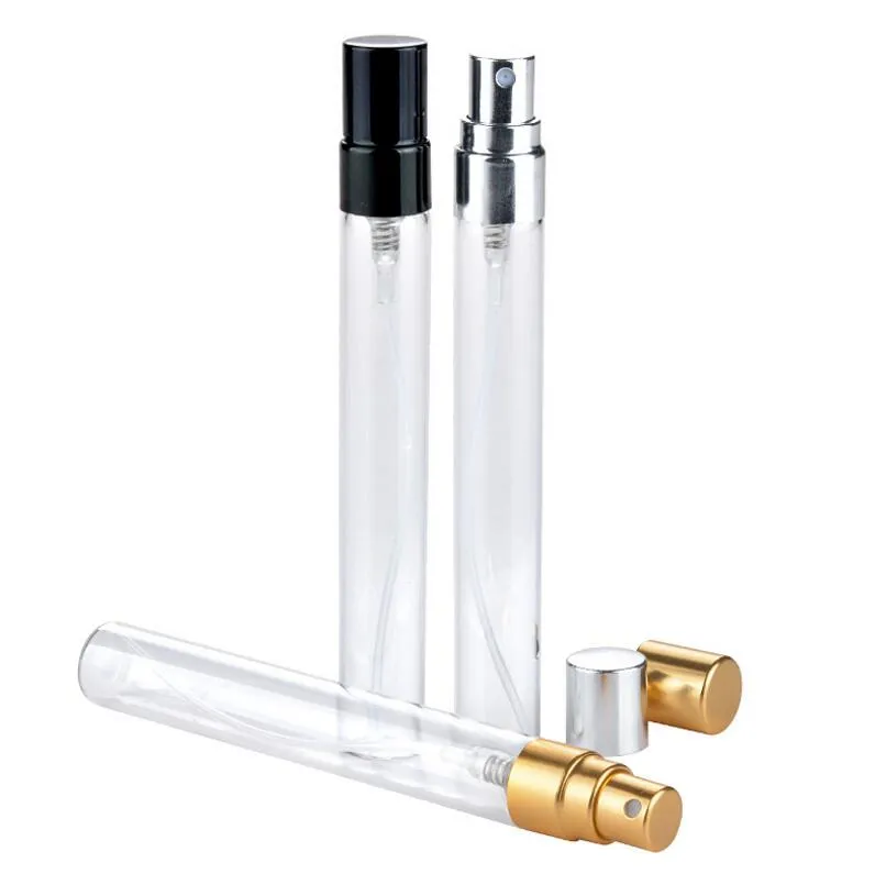 10ML Travel Portable Fashion Transparent Glass Perfume Spray Bottle Empty Cosmetic Packaging Containers With Aluminum Sprayer LX3156